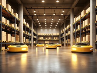 Automated Warehouse Robots Delivering.