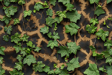 Seamless pattern featuring lush green ivy leaves on an elegant textured background
