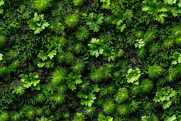 Fototapeta premium Intricate seamless pattern of lush green foliage featuring diverse plants and textures found in nature