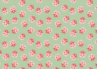 Cowboy cat seamless pattern, vector illustration with green background and star glasses