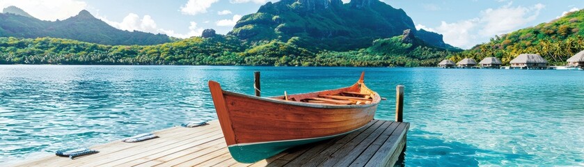 Obraz premium Scenic boat journey across tranquil waters bora bora landscape photography tropical paradise outdoor adventure