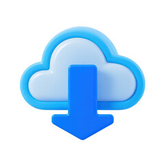 Fototapeta premium Blue Cloud Download Icon On Transparent Background, Generative AI