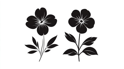 Black silhouette of two flowers on a white background, a simple flat vector design logo icon