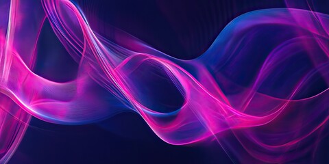 Abstract Dynamic Lines with Luminous Pink and Blue Waves on Dark Surface, created by ai generated
