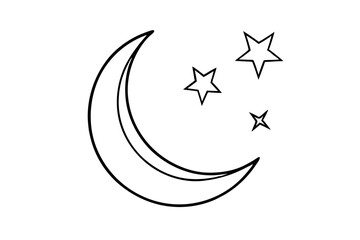 minimalist sketch of a crescent moon and stars line art vector