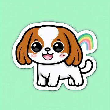 recommend clip art: Adorable Cartoon Cavalier King Charles Spaniel Puppy with Rainbow Sticker