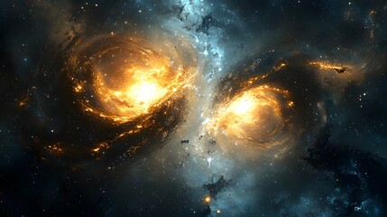 Dual galaxies illuminating the night sky in a captivating display of cosmic artistry