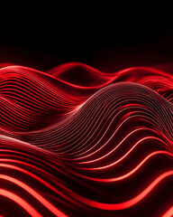 Abstract red glowing wave lines on black background