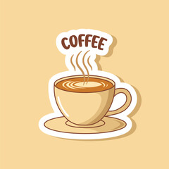 Steaming Coffee Cup Illustration with Label for Cafe Design