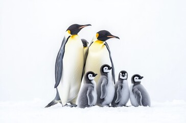 Obraz premium A group of emperor penguins with their young