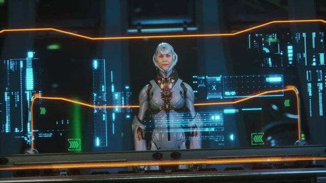 Artificial Intelligence Woman Discussing Data &ndash; Sci-Fi Command Center