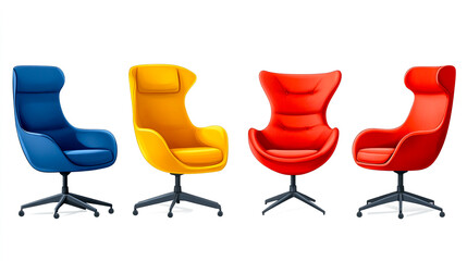 Obraz premium Colorful set of chairs and armchairs, office furniture vector illustration on a white background