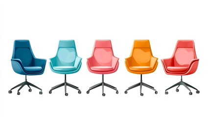 Colorful set of chairs and armchairs, office furniture vector illustration on a white background