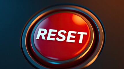 Round red button with the word reset displayed in white