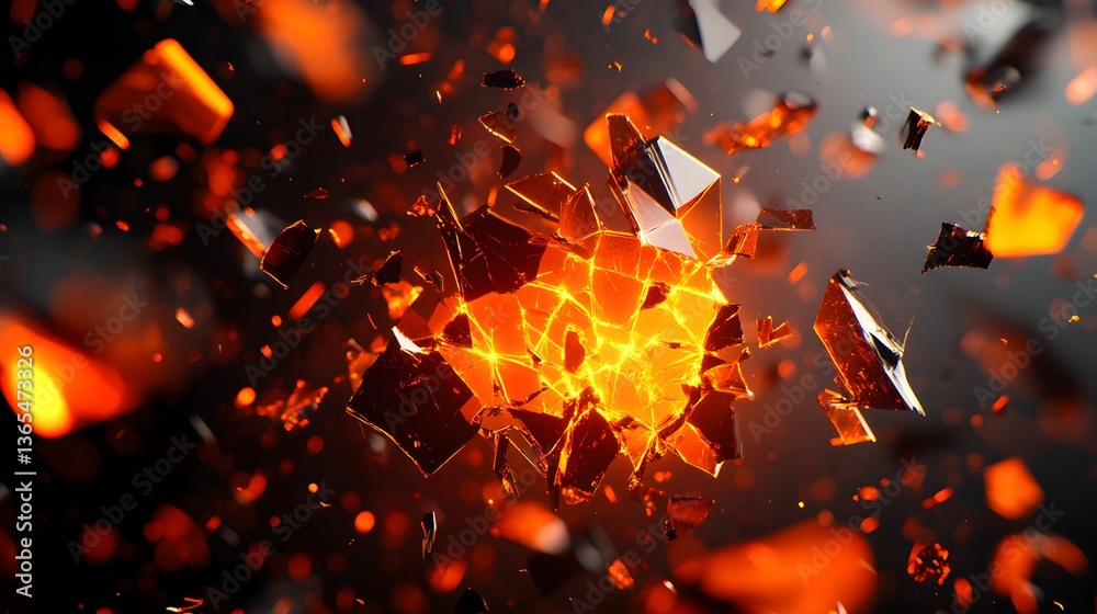 Poster futuristic abstract representation of broken glass with edges and reflections creating a unique text