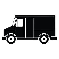 Fototapeta premium Side View of Delivery Truck Black Silhouette