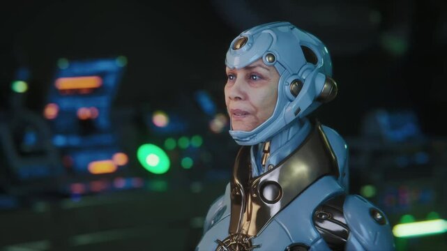 Futuristic Female Android Communicating &ndash; Advanced Artificial Intelligence Scene