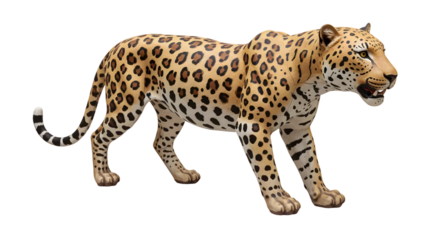 Realistic illustration of a standing leopard with detailed fur patterns and fierce expression, showcasing natural beauty and wild instincts in wildlife photography