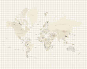 Fototapeta premium Neutral World Map with Animals | Beige Aesthetic Kids Map | Educational Printable for Nursery, Playroom & Classroom Decor