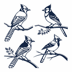 Blue Jay icon set black silhouette vector bundle