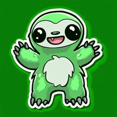 Obraz premium Adorable Cartoon Sloth Character Design Green, Happy, Hugging