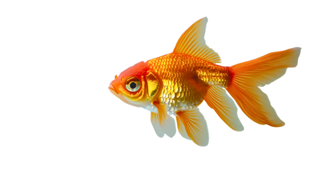 A golden fish that brings good luck, a beautiful goldfish with a lovely design. A fish swimming in a small, underwater world.