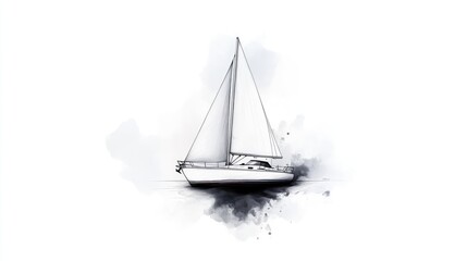 Fototapeta premium Monochromatic sailboat sketch with artistic water effects