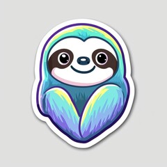 Naklejka premium Adorable Pastel Sloth Sticker Design Cute Cartoon Sloth in Blue and Purple Hues