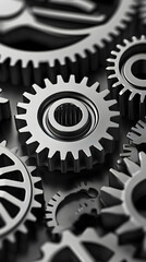 Close-up of interlocking metallic gears