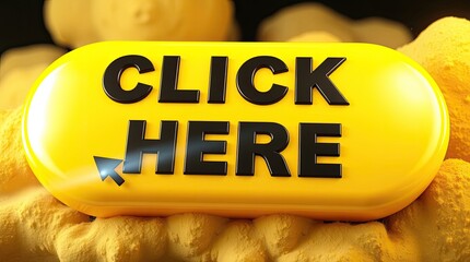 Shiny yellow click here button with a cursor displayed