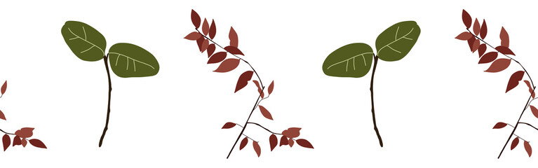 Leaves border on a white background. Hand-drawn illustration. Perfect for spring and summer.