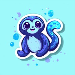 Obraz premium Adorable Blue Sloth Sticker Cute Cartoon Animal Illustration