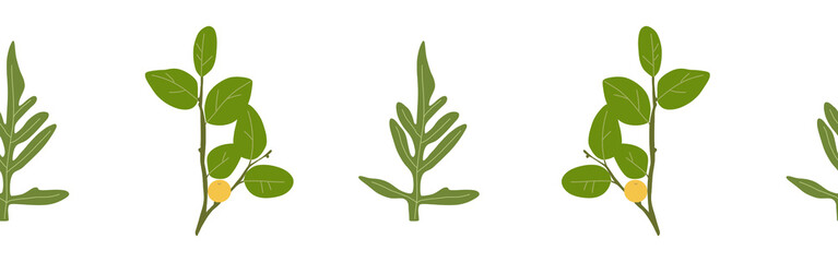 Leaves border on a white background. Hand-drawn illustration. Perfect for spring and summer.