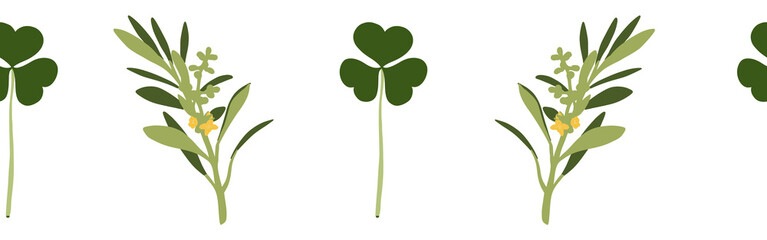 Leaves border on a white background. Hand-drawn illustration. Perfect for spring and summer.