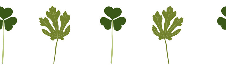 Leaves border on a white background. Hand-drawn illustration. Perfect for spring and summer.