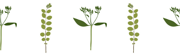 Leaves border on a white background. Hand-drawn illustration. Perfect for spring and summer.