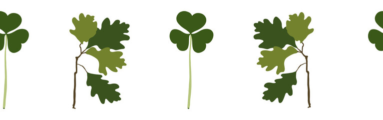 Leaves border on a white background. Hand-drawn illustration. Perfect for spring and summer.