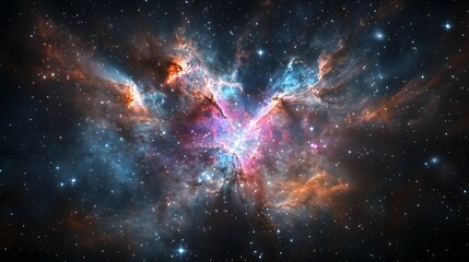 Enigmatic nebula in the sky radiating with colorful light and cosmic mysteries above
