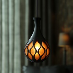 Black ceramic pendant lamp with home decor.