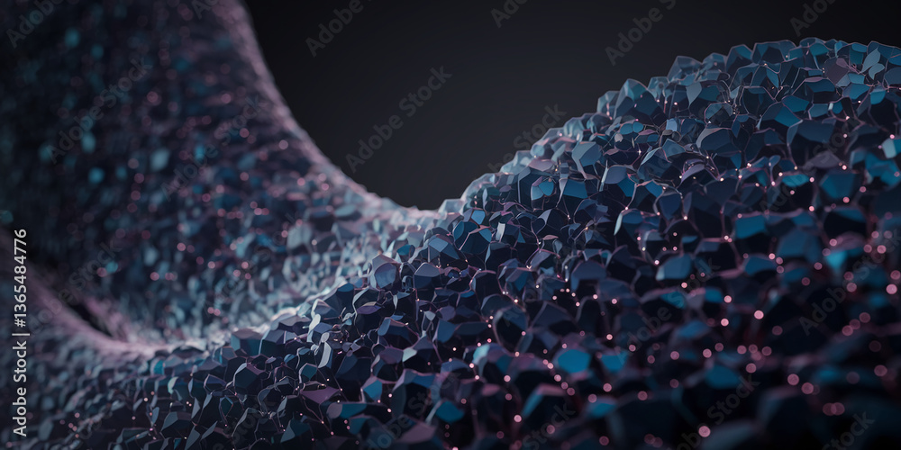 Poster Dark blue, crystalline texture, forming a wave-like structure, suggesting depth and complexity, ideal for tech or abstract designs