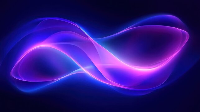 Neon blue and purple gradient background with an abstract wave shape in the center- creating dynamic curves on a dark blue background.
