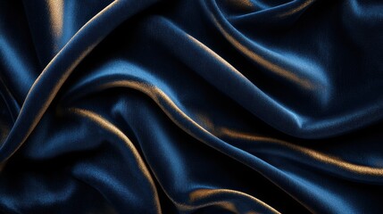 Fototapeta premium Luxurious dark blue silk fabric drapes, elegant texture background for design