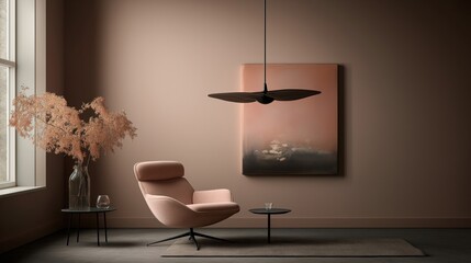 Modern Lounge Area with Peach Accent Chair and Wall Art
