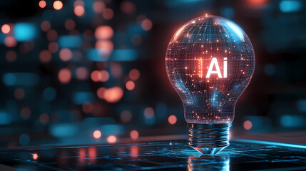 AI illuminated in a classic light bulb, symbolizing artificial intelligence