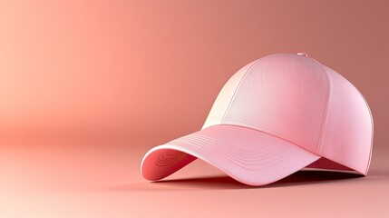 Fototapeta premium A 3D rendering of a pink baseball cap showcases soft lighting and a minimalist aesthetic, perfect for contemporary design use