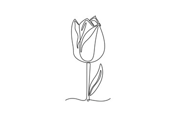 Tulip. Tree and flower concept. Single line draw design. Vector graphic illustration