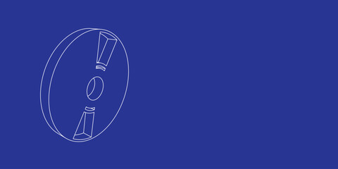The outline of a large cd symbol made of white lines on the left. 3D view of the object in perspective. Vector illustration on indigo background