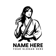 Detailed martial arts woman silhouette. Classic empowerment fitness motif