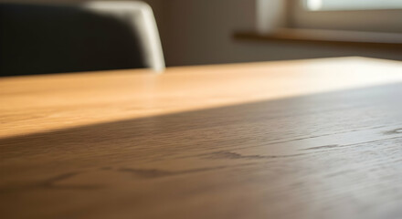 Wooden Table Surface Illuminated By Sunlight