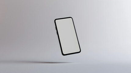 Floating smartphone displays blank screen against minimalist backdrop reveals shadow